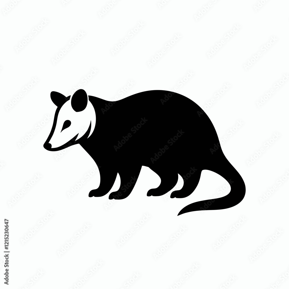 Obraz premium Opossum silhouette in black on a white background
