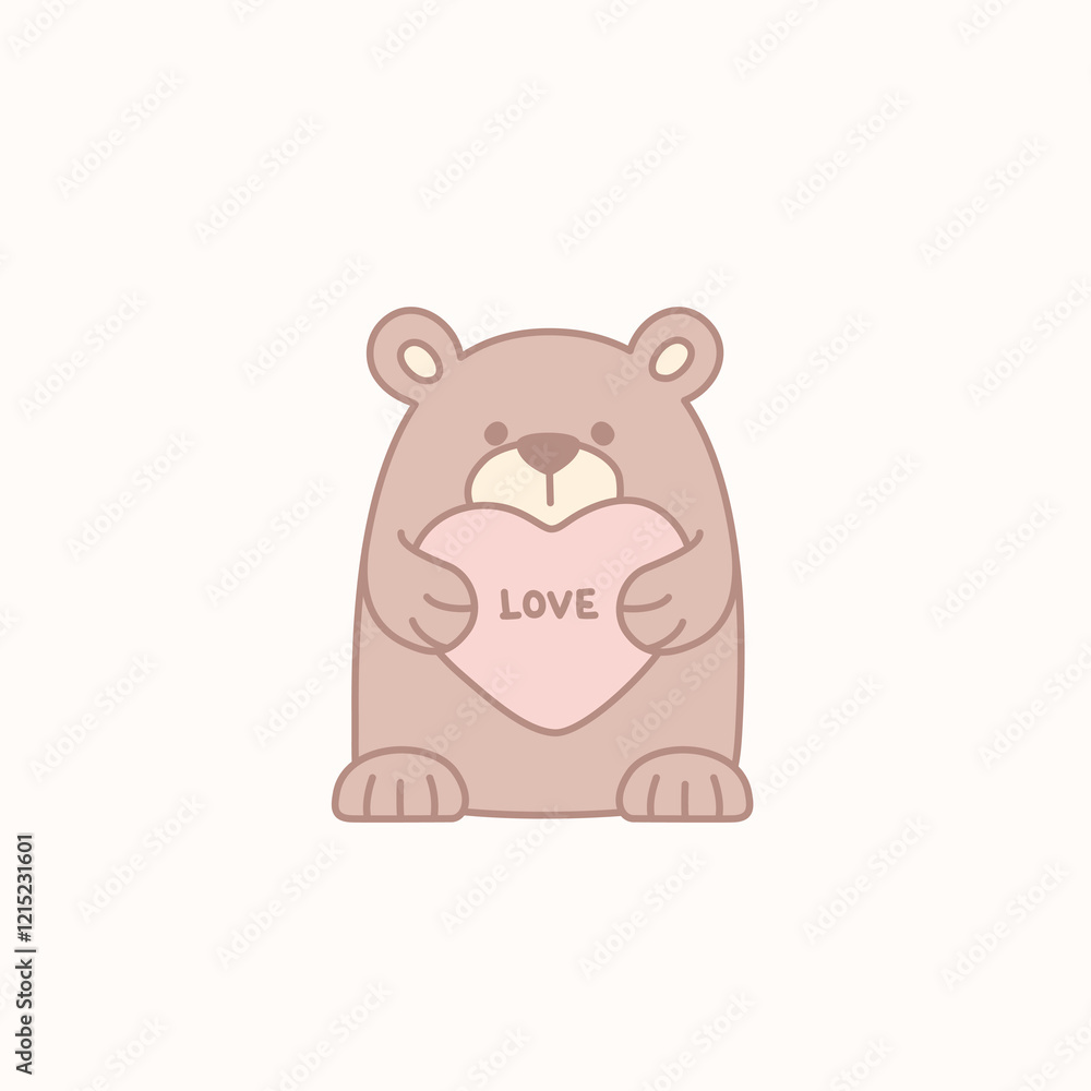 Cute bear with heart vector illustration. Valentines day postcard print Cute bear with heart vector illustration. Valentines day postcard print