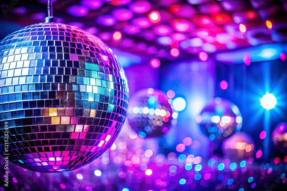 Fototapeta premium Purple & Blue Disco Ball Party Night: Vibrant Nightlife Background