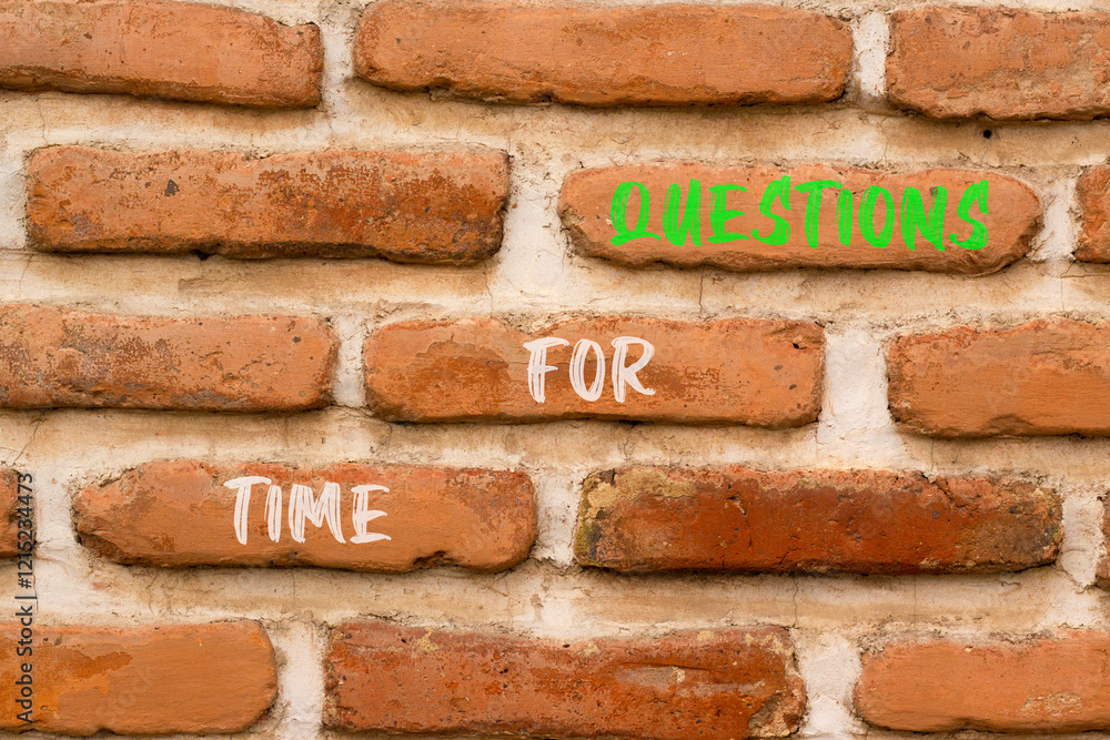Time for questions symbol. Concept words Time for questions on beautiful brown brick wall. Beautiful brown brick wall background. Business time for questions concept. Copy space. Time for questions symbol. Concept words Time for questions on beautiful brown brick wall. Beautiful brown brick wall background. Business time for questions concept. Copy space.