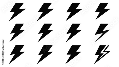 Bold Lightning Bolt Icons on a White Background