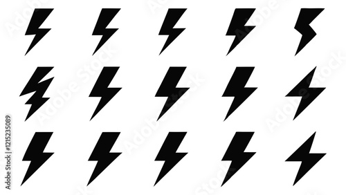 Bold Lightning Bolt Icons on a White Background