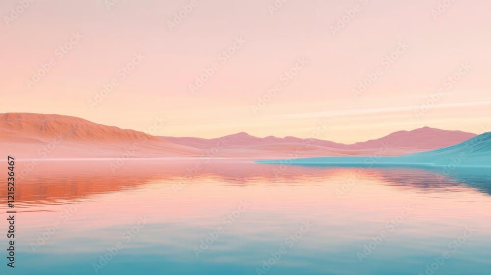 Obraz premium Peaceful Pastel Mountains Reflecting in Calm Water at Sunset