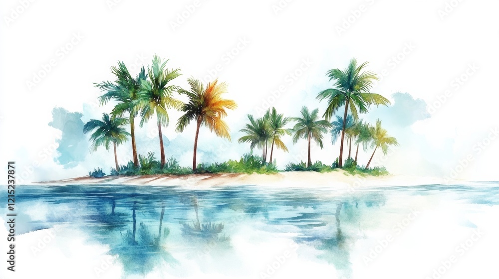 A tropical island with in watercolors A tropical island with in watercolors