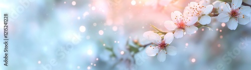 Blossoming apricot tree branches with copy space web banner: spring time concept