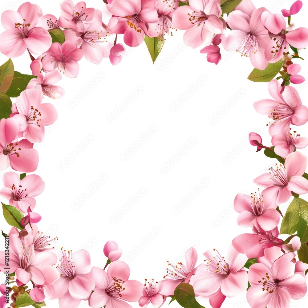 Pink Blossom Flowers Frame White Background Pink Blossom Flowers Frame White Background