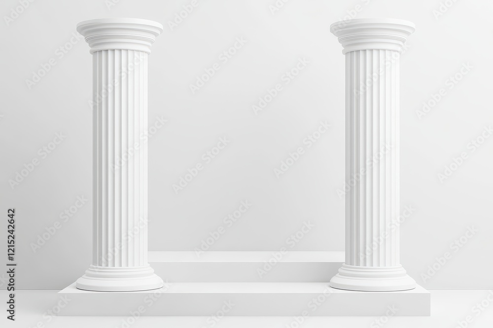 White columns, platform, studio, minimalist, background White columns, platform, studio, minimalist, background