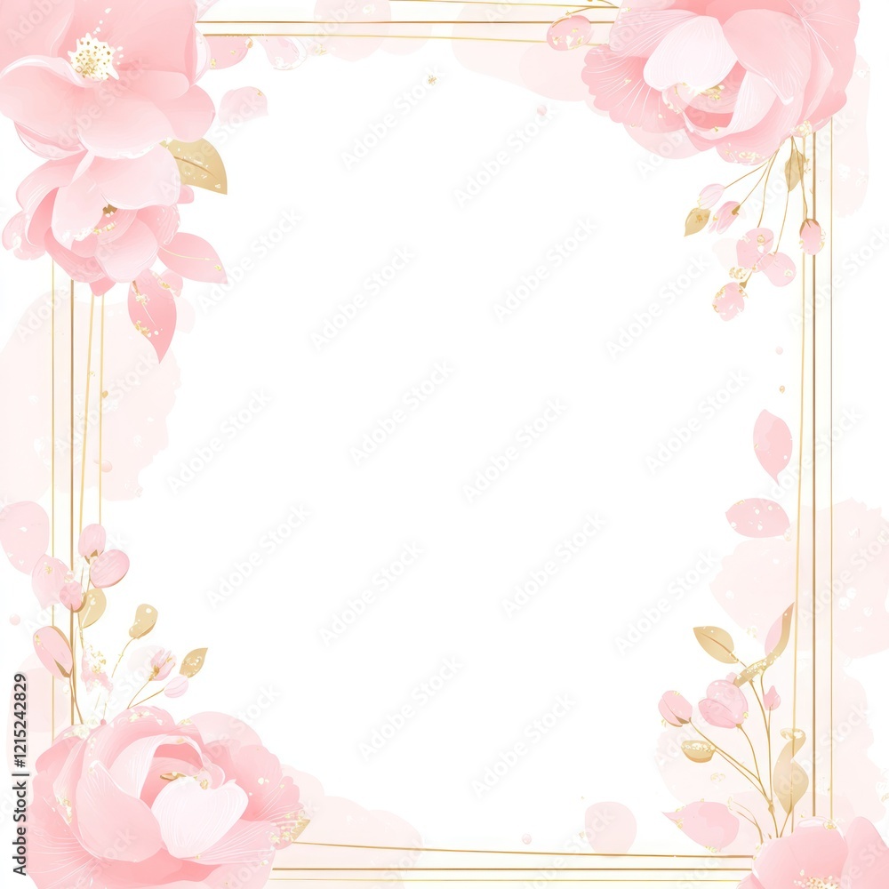 Elegant Pink Floral Frame With Gold Accents Elegant Pink Floral Frame With Gold Accents