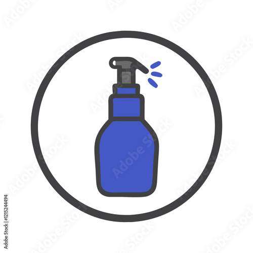 Blue pump spray bottle icon in circular frame