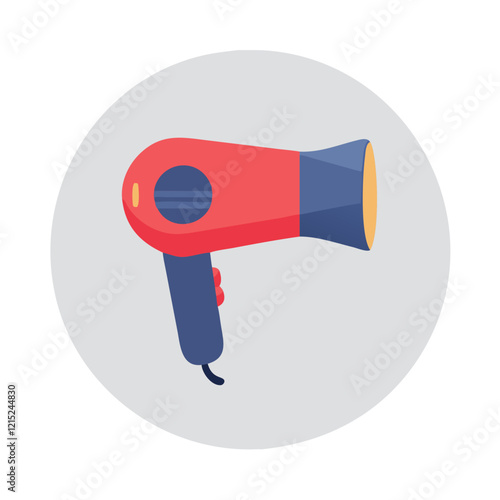 Red and blue hair dryer icon in gray circle