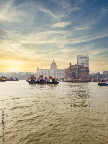 The Gateway of India in Mumbai is a beautiful, prestigious landmark, symbolizing India's history and architectural grandeur. Mumbai, India