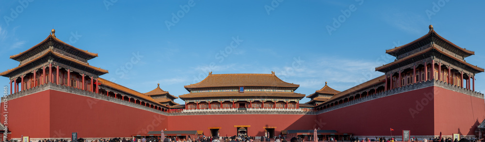 Expansive view of Tiananmen Gate, iconic red walls, traditional architecture, vibrant Beijing landmark, Beijing, China, December 17, 2019 Expansive view of Tiananmen Gate, iconic red walls, traditional architecture, vibrant Beijing landmark, Beijing, China, December 17, 2019