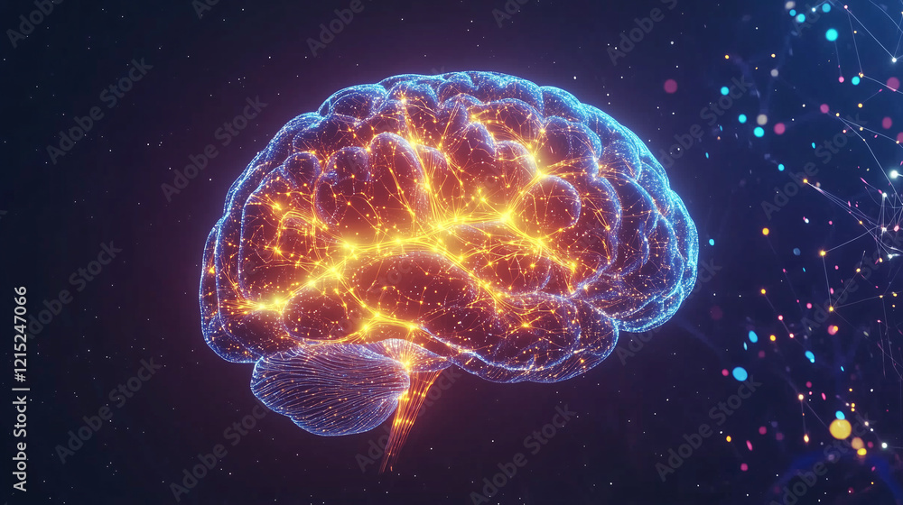 A glowing digital brain design with neural connections, symbolizing artificial intelligence, data processing, and futuristic technology. A glowing digital brain design with neural connections, symbolizing artificial intelligence, data processing, and futuristic technology.