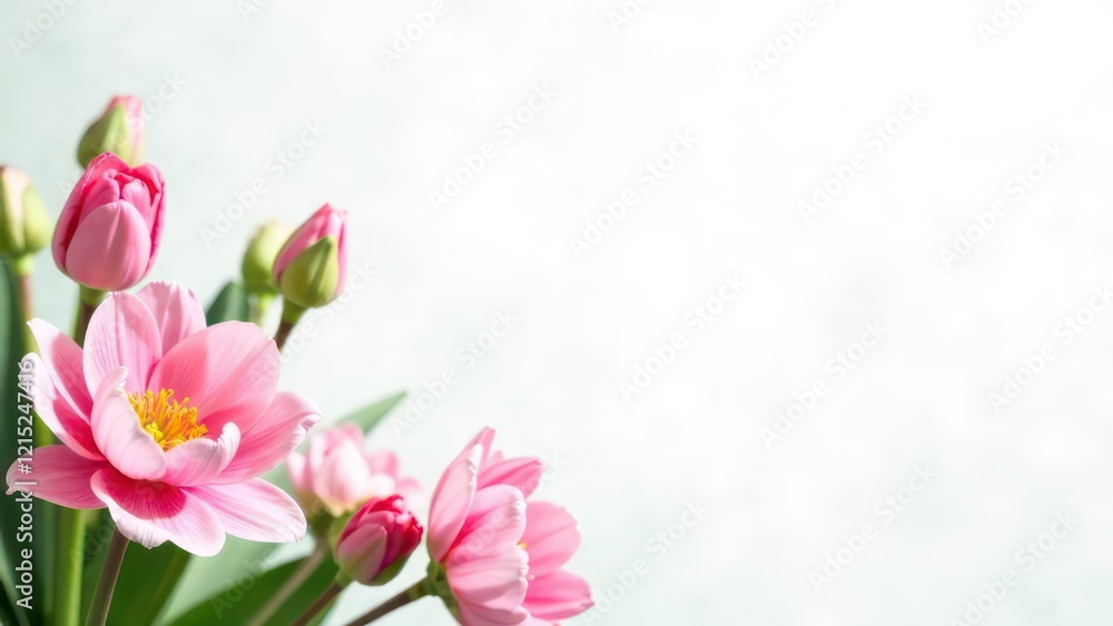 white blank postcard against the background with beautiful spring flowers white blank postcard against the background with beautiful spring flowers