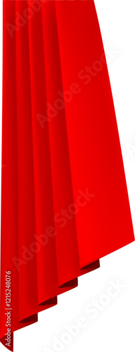 Realistic theatre stage decoration, dramatic red luxurious curtains waving on a white background creating an elegant and theatrical atmosphere