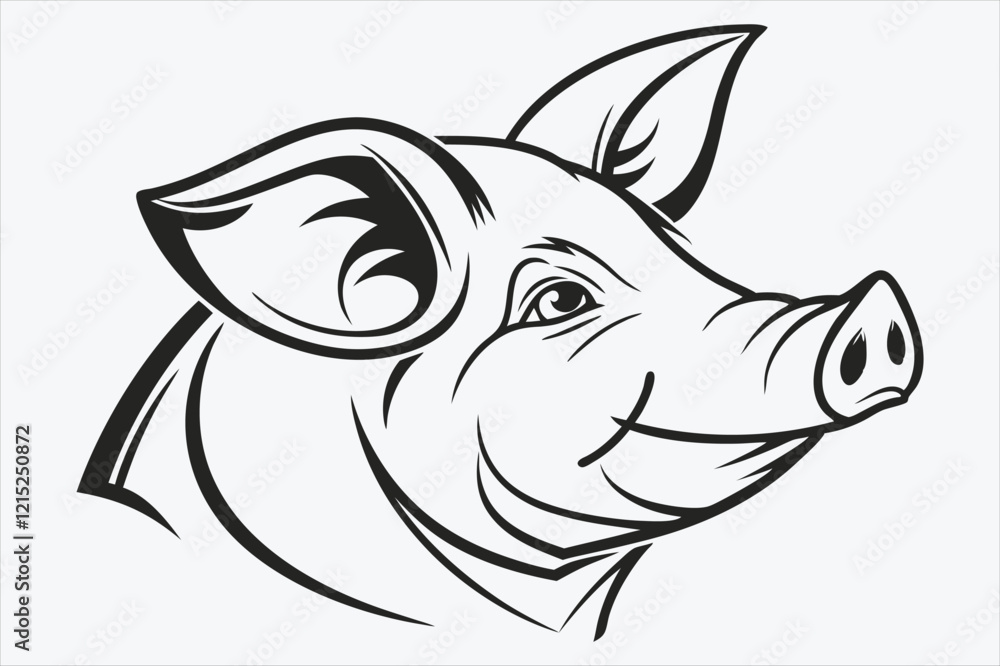 Obraz premium A minimalist black and white silhouette of a pig's head
