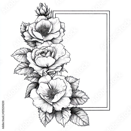 Wallpaper Mural Three Roses With Leaves And A Rectangular Frame Torontodigital.ca