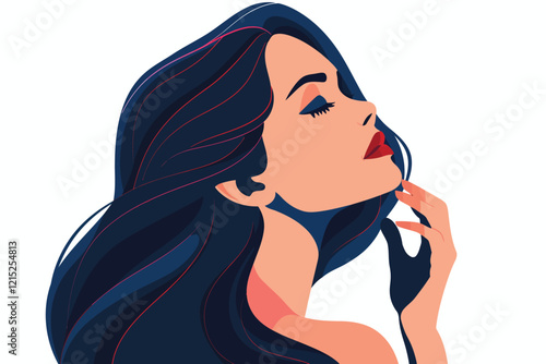 Beauty woman with hand near face looking away isolated illustration