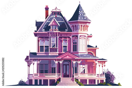 Classic Victorian House with Ornate Details isolated illustration