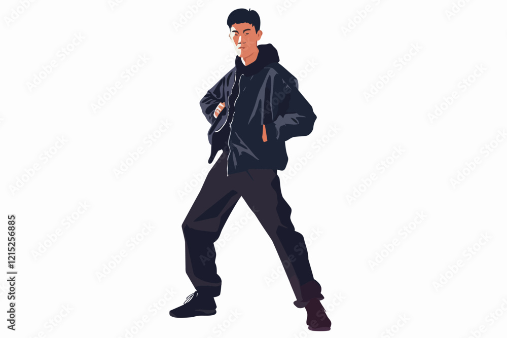 energetic asian man posing isolated illustration energetic asian man posing isolated illustration