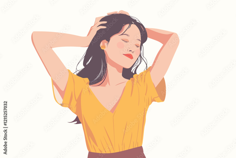 energetic asian woman posing isolated illustration energetic asian woman posing isolated illustration