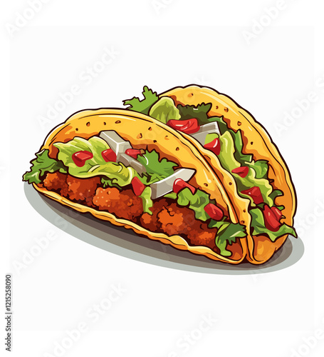 Traditional Mexican tacos in the air with vegetables meat beef salsa and chicken
 photo