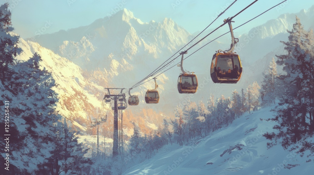 Obraz premium Ski lift in ski resort in winter season.