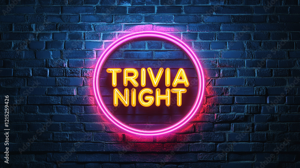 Obraz premium Trivia Night Neon Sign Pub Bar Game Quiz Entertainment Fun