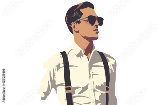 man 80 style suspenders isolated illustration