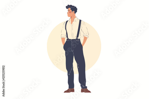 man 80 style suspenders isolated illustration