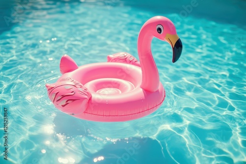 a pink flamingo floating in a pool