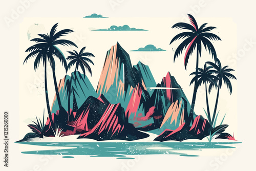 Mid-Century Tropical Island vintage poster isolated illustration