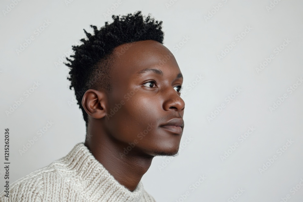 Profile Portrait of a Young Man in a Cozy Sweater Against a Neutral Background Profile Portrait of a Young Man in a Cozy Sweater Against a Neutral Background
