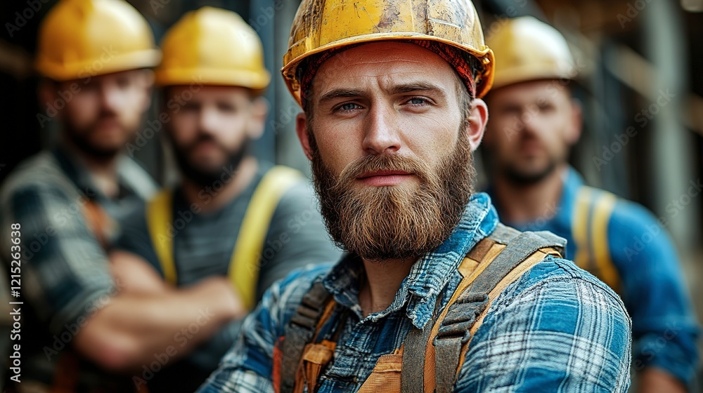 Construction Worker Portrait With Colleagues In Background Construction Worker Portrait With Colleagues In Background