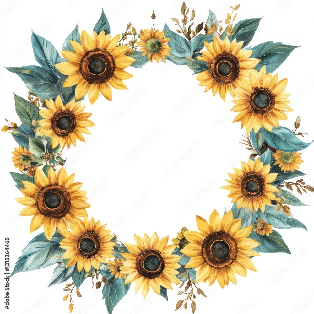 Sunflowers and foliage create a lovely circular frame Sunflowers and foliage create a lovely circular frame