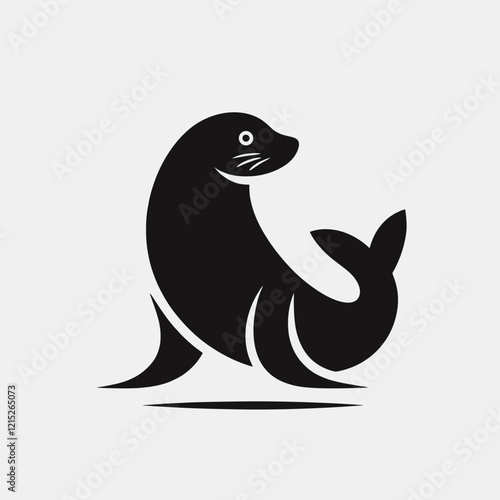 Sea Lion silhouette in black on a white background