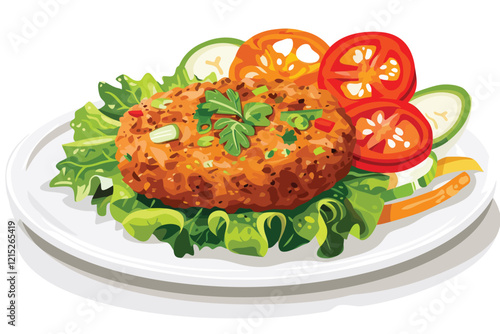 Vegan cutlet with vegetables isolated illustration