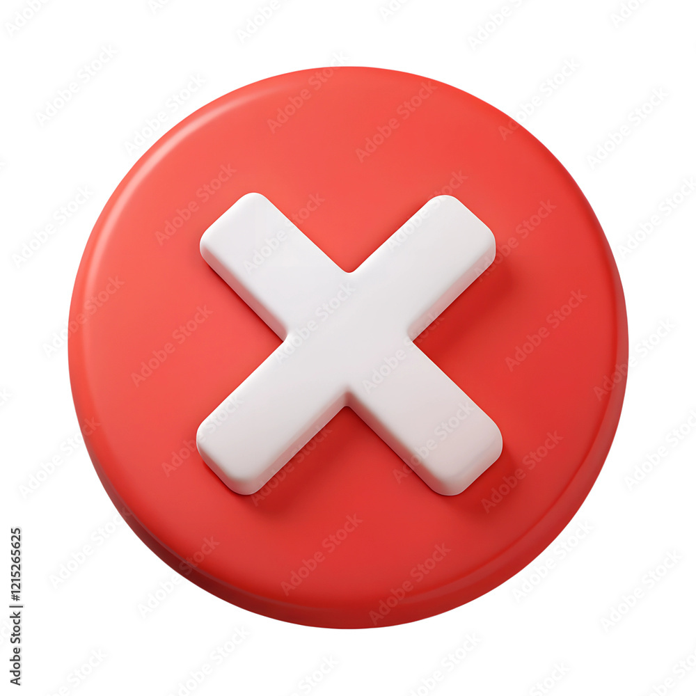 White cross mark on red circle 3d render isolated on transparent background, cut out White cross mark on red circle 3d render isolated on transparent background, cut out