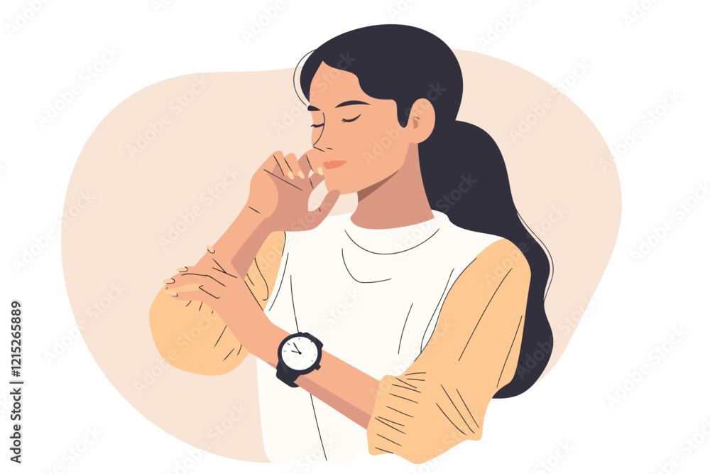 woman showing their watch isolated illustration woman showing their watch isolated illustration