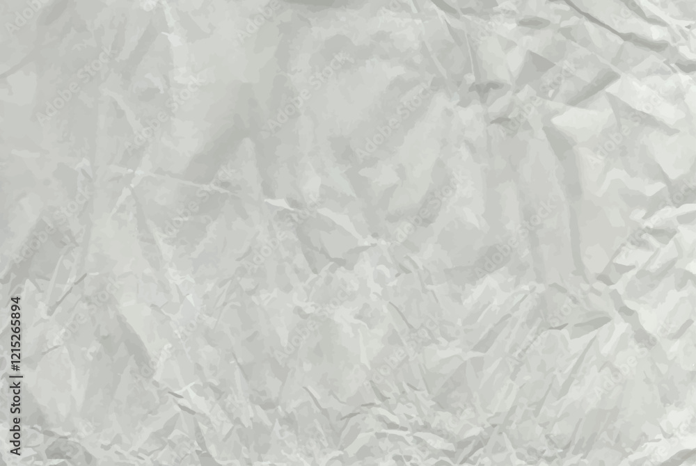 Crumpled grey paper texture. Abstract light background with wrinkled cardboard texture. Vector illustration horizontal fold crumpled empty white paper template for posters and banners