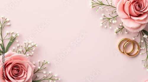 wedding rings and pink flowers banner