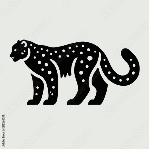 Snow Leopard silhouette in black on a white background