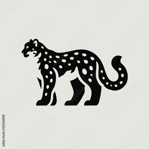 Snow Leopard silhouette in black on a white background