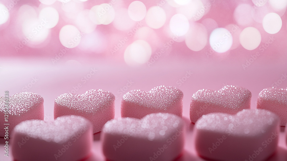 Obraz premium Pink Glittery Hearts Romantic Valentine s Day Sweets Love Candy Festive