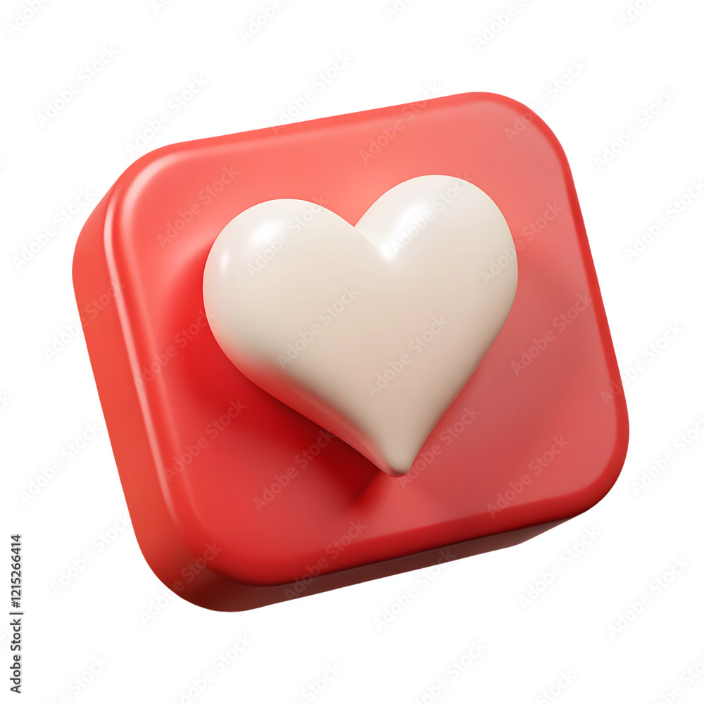 White heart on red square 3d render isolated on transparent background, cut out White heart on red square 3d render isolated on transparent background, cut out
