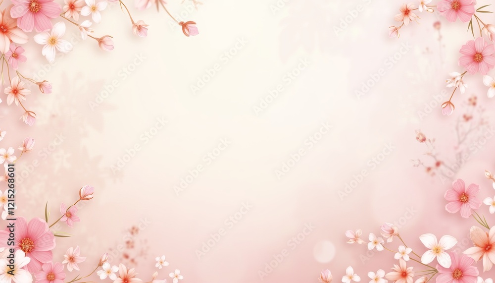 A border of beautiful pink flowers and white flowers with copy space A border of beautiful pink flowers and white flowers with copy space