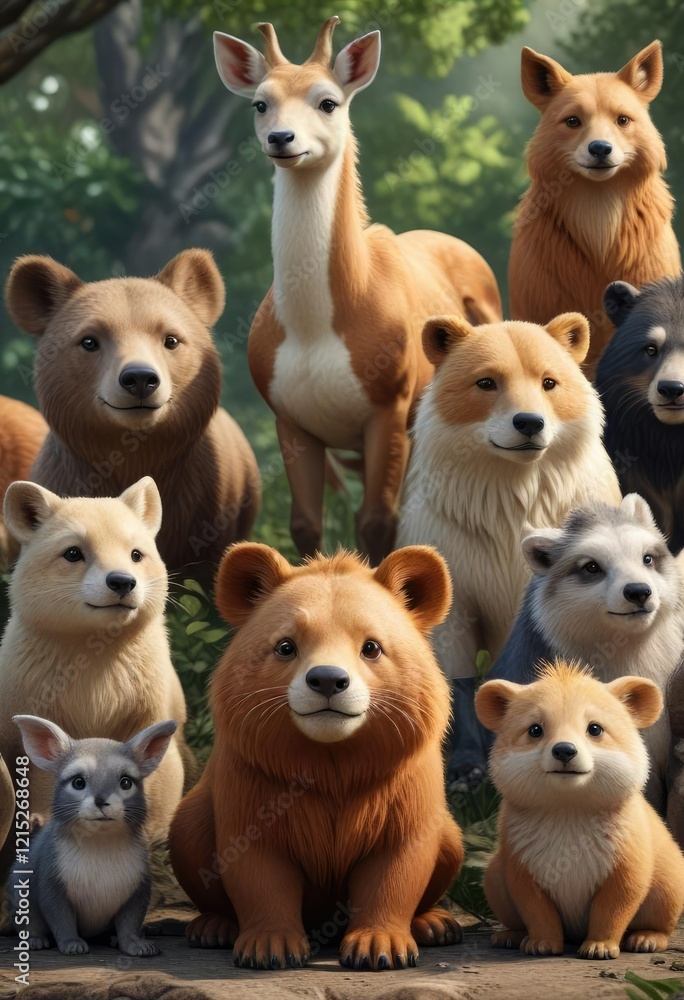 Obraz premium Collection of wildlife illustrations featuring cute animals, animal, sweet, wildlife