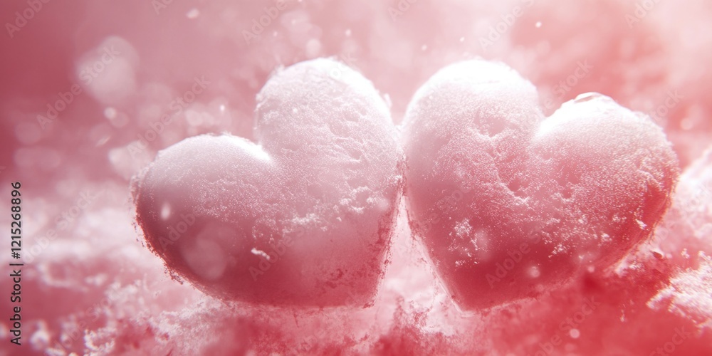 Obraz premium Love Blizzard: Heart-shaped Snowflakes Amidst Pink Snowstorm