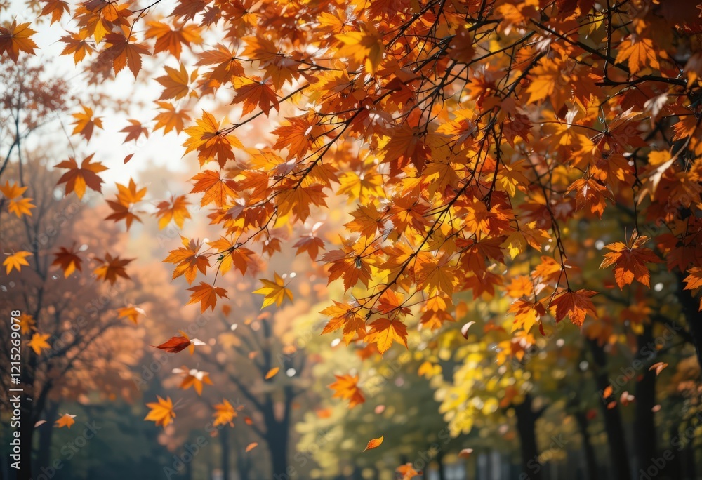 Vibrant autumn leaves on branches in a sunny park setting. Vibrant autumn leaves on branches in a sunny park setting.