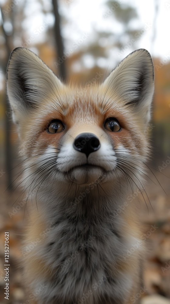 Obraz premium Close-up portrait of a red fox in autumn forest.